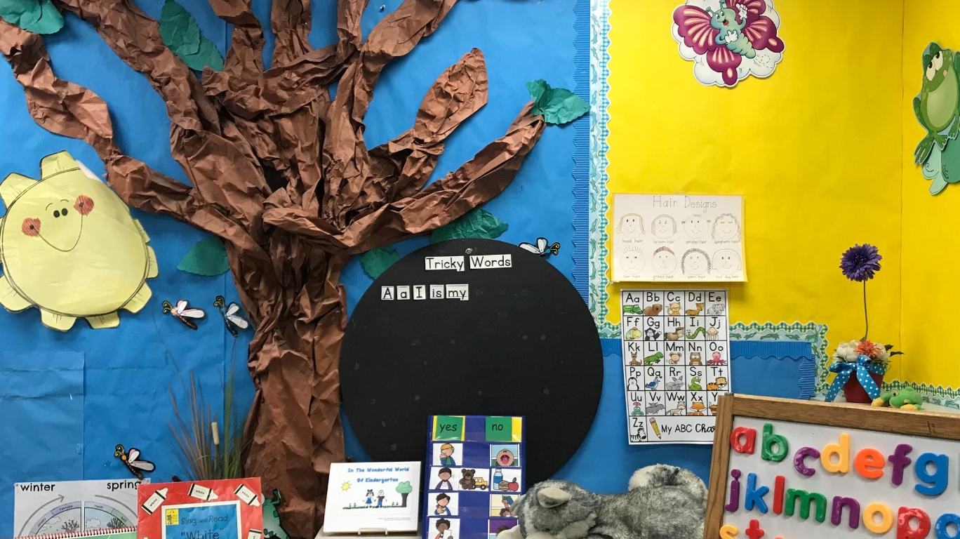 1st grade colorful classroom.