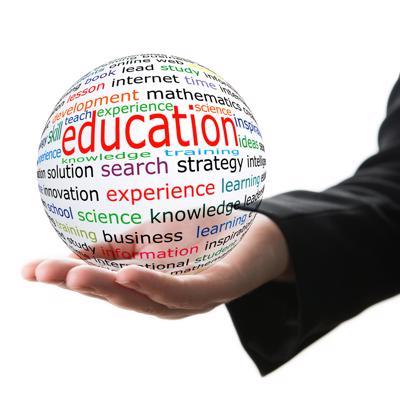 Hand holding what data consists of in the education market.